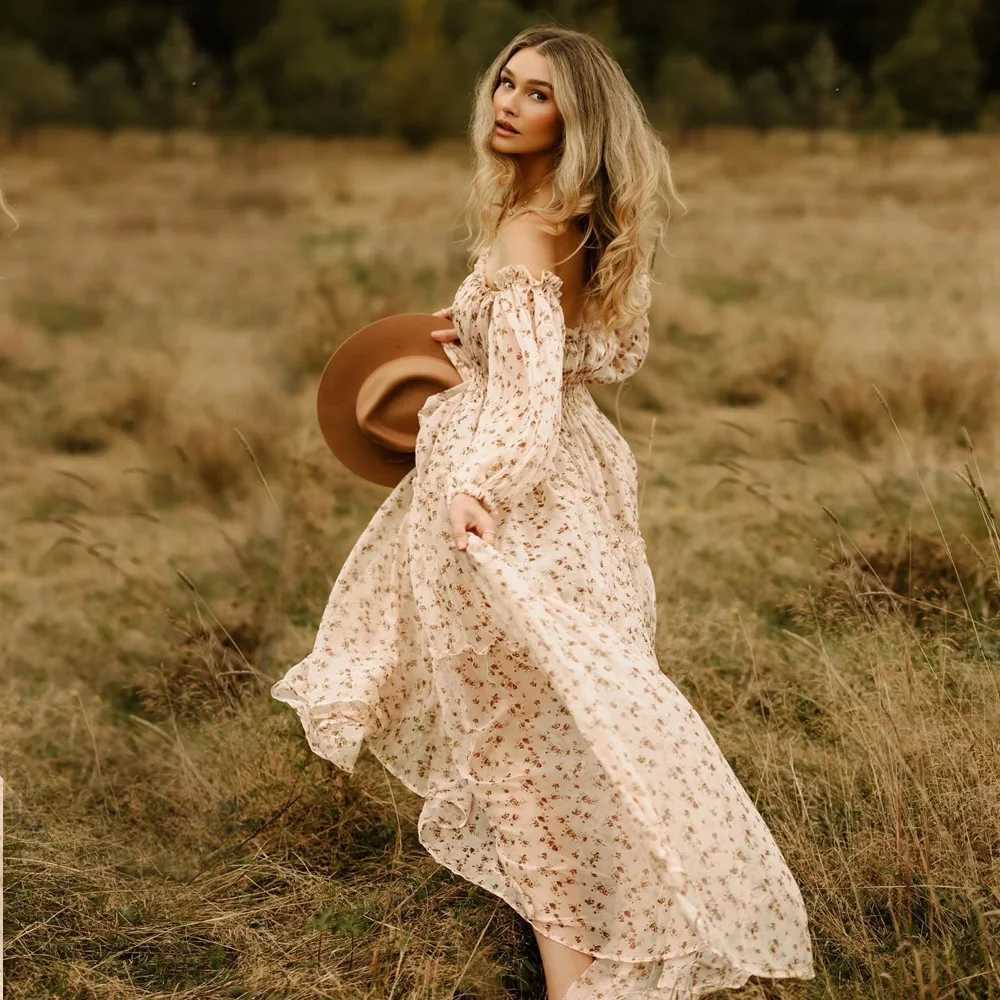 Cute maternity dress floral chiffon single shoulder dress elegant maternity dress Photosoot womens photography dress W250113