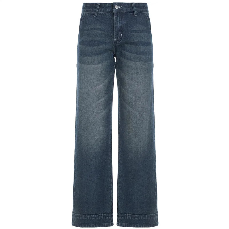 Blue Straight Jeans Streetwear y2k Low Rise Baggy Denim Pants for Women Vintage 2000s Casual Korean Fashion Basic 250107Z
