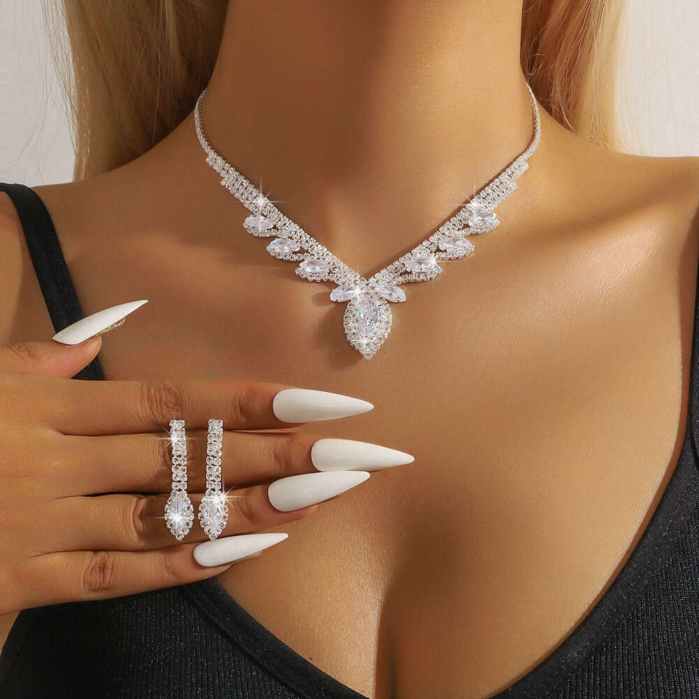 Hot selg jewelry, glass zircon wedding party necklace, earring set, formal dress, dinner party, collarbone necklace
