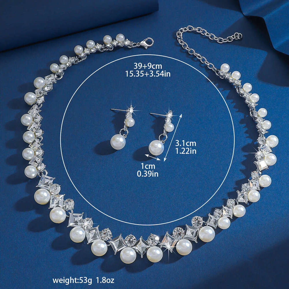 Fashionable and versatile wedding jewelry, pearl necklace earrings, four piece set, elegant ladies' collarbone chain tassel earrings