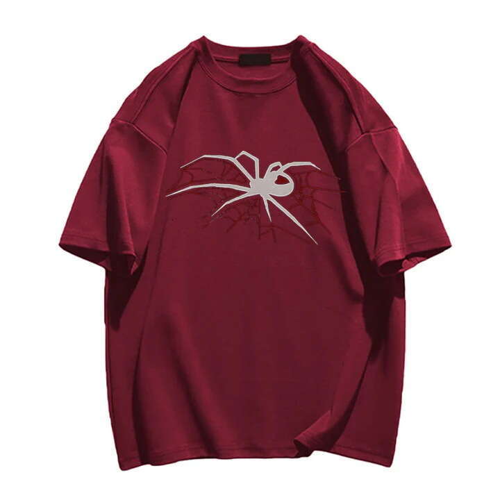 Street casual hip-hop punk style men's spider print washed summer trendy T-shirt