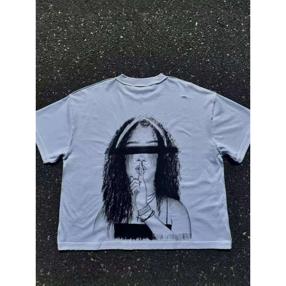 Cotton American style dark classic pattern short T trend creative design sense summer top