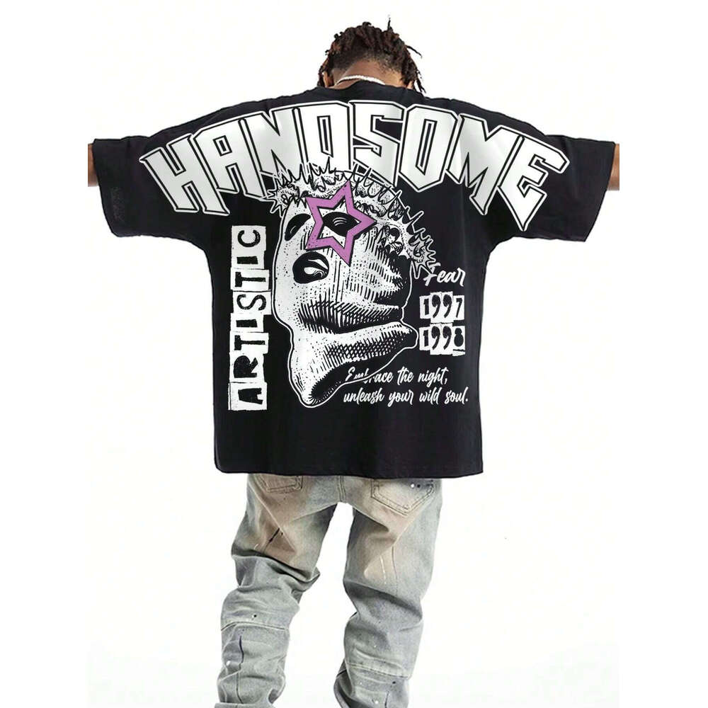 American street fashion brand Y2K Harajuku men's casual letter pattern printed short sleeved T-shirt