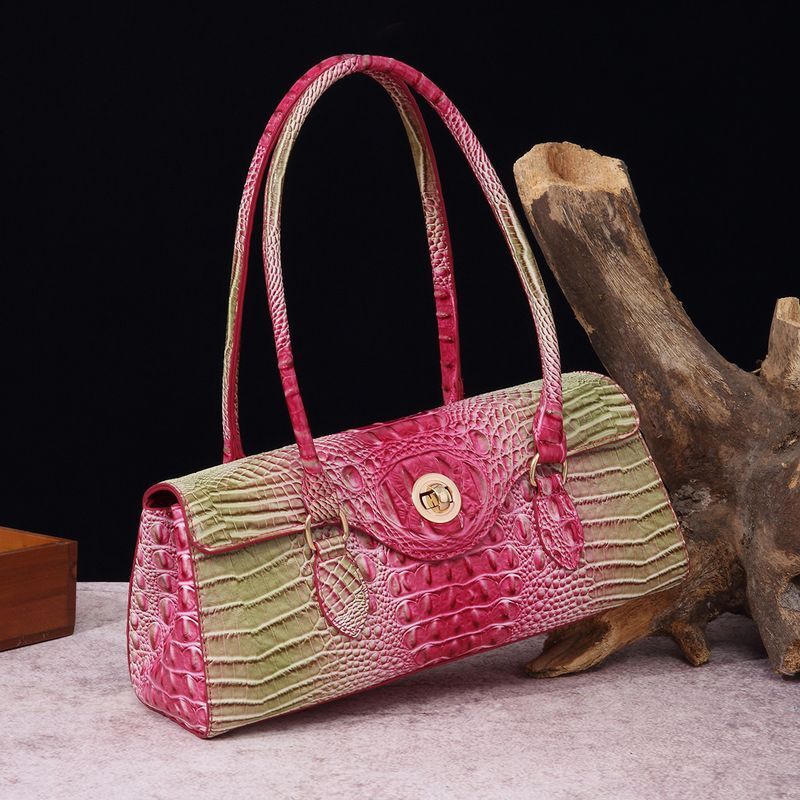 Retro Portable Armpit Baguette Women's Bag Crocodile Pattern Brahmin
