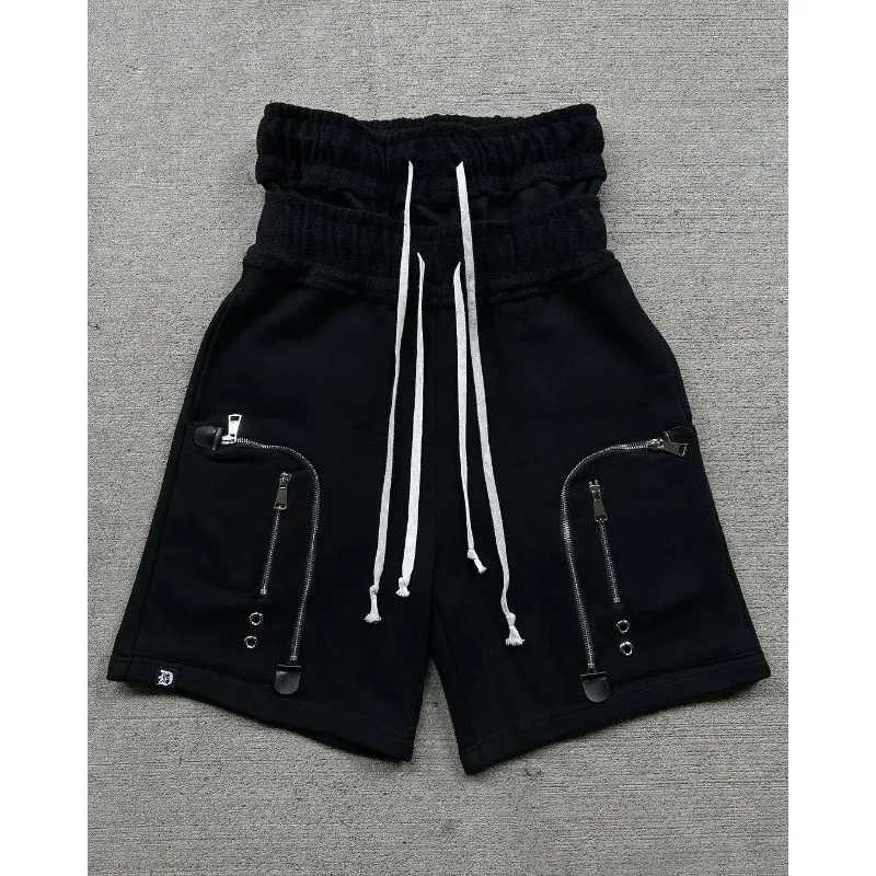 Summer new style drawstring double-ended pants American retro washed personalized printed casual shorts trendy retro loose pantsXJ250114