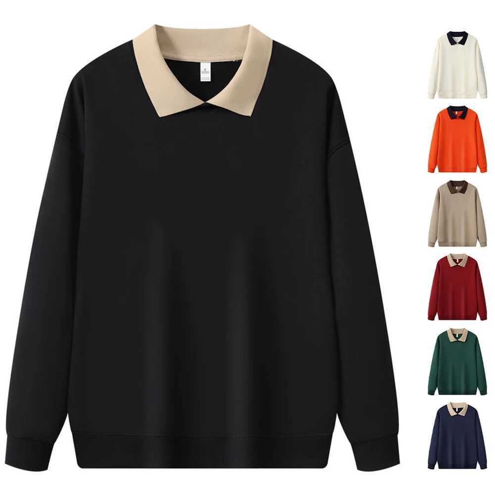 Unisex sweatshirt with collar fashionable color polo hoodie mens sweatshirt patched work mens Sudaderas Hombre hoodie W250113