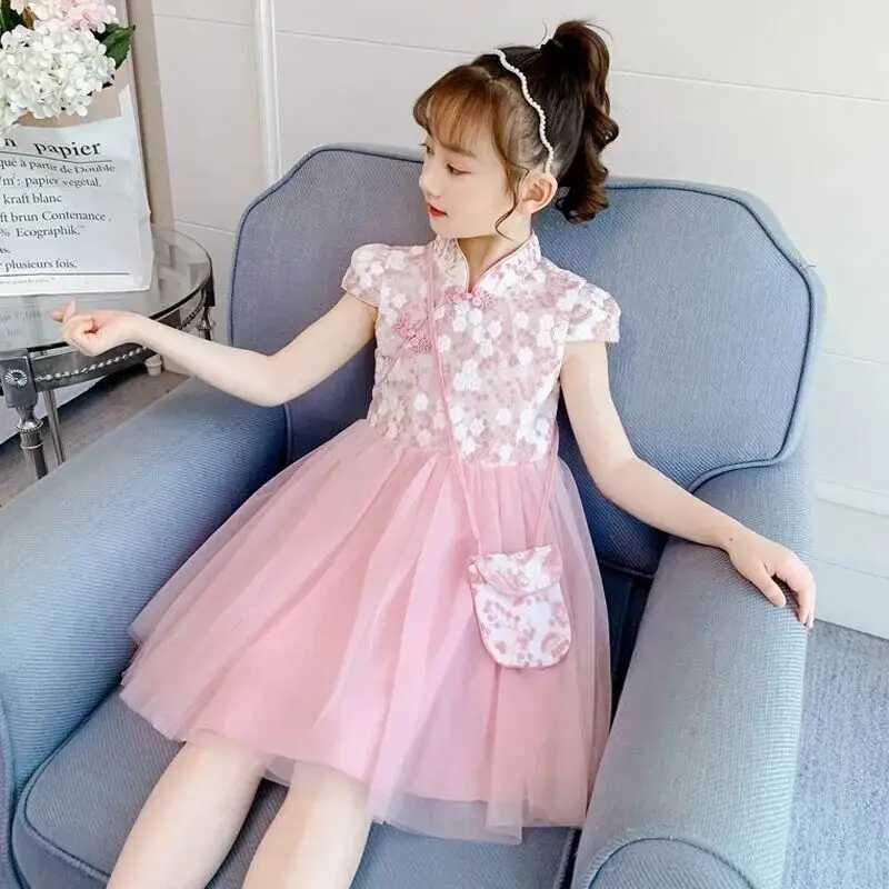 Hanfu Girls Princess Dress Summer Clothing For Girl New Cheongsam Dress Childrens Long-sleeved Chinese Style Dress M250114
