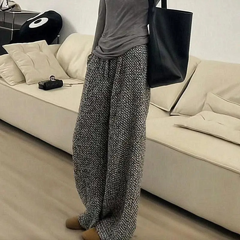 Women Autumn Winter Simplicity office Lady pocketv Solid color pants women clothing Fashion Allmatch Soft High Waist wide leg 250106