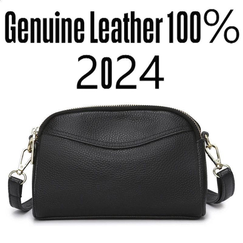2024 Solid Color Simple Womens Shoulder Bag Genuine Leather Women Crossbody Bags Fashion er Female Wallet Sac 250106