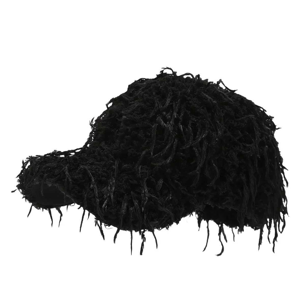 2024 Autumn Winter Warm Plush Baseball C Mens Women Imitate Trkiye Feather Fashion Thick Baseball Cap Tassel Nail C W250113