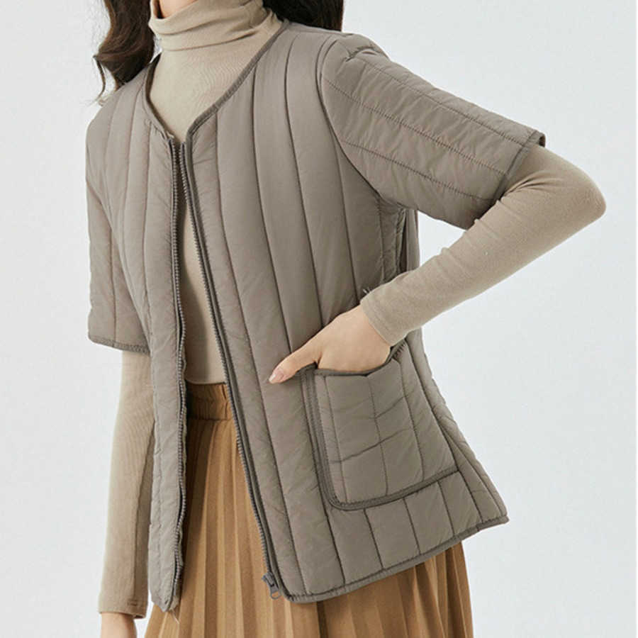 Womens New Zipper Thickened Warm Cotton Inner Tank Womens Home Cotton Clothes Cotton Clothes With Plush Short Sleeve Women Jackets Coat 241209