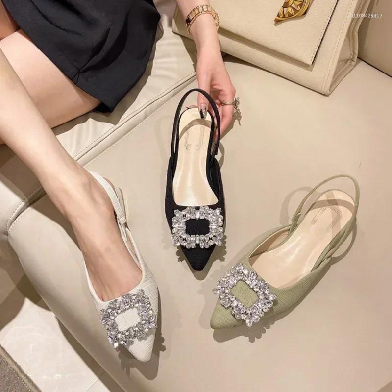 Sandals Women'S Heeled Clear Shoes Designer Woman Rhinestone Medium Pointed Closed Female Gladiator Block Girls