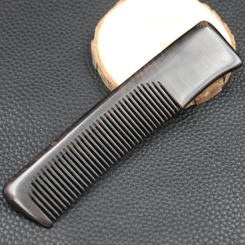 Natural African Ebony Beard Moustache Pocket Comb- Black Sandalwood Portable Travel Beard Combs with Leather Case 250107