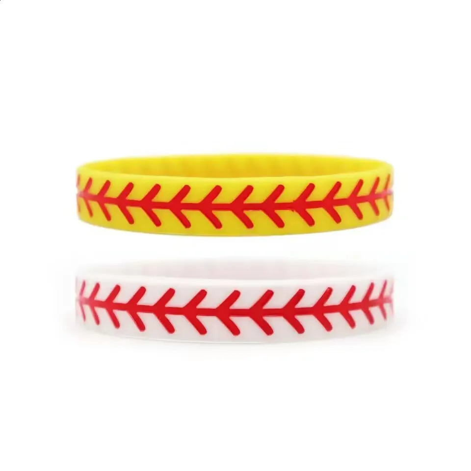 100PCS Softball Silicone Bracelet Sports Rubber Band Men Women Silicone Baseball Sports Bracelets Fashion Accessories 250107