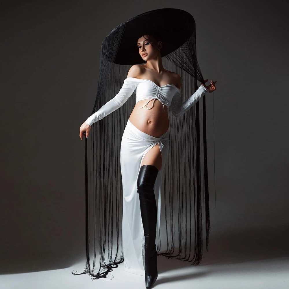 Pregnant woman photography prop dress sexy fashion split cut 2-piece set elastic body dress photo shoot pregnant woman W250113