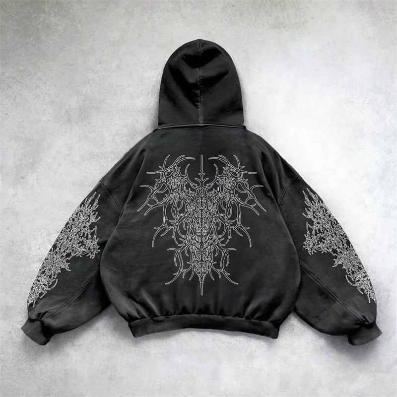 Harajuku Y2K Vintage Punk Solid Color Printed Men Casual Hoodie American Gothic Fashion Couple sweatshirt 250113
