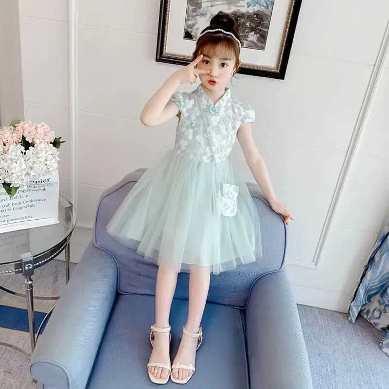 Hanfu Girls Princess Dress Summer Clothing For Girl New Cheongsam Dress Childrens Long-sleeved Chinese Style Dress M250114