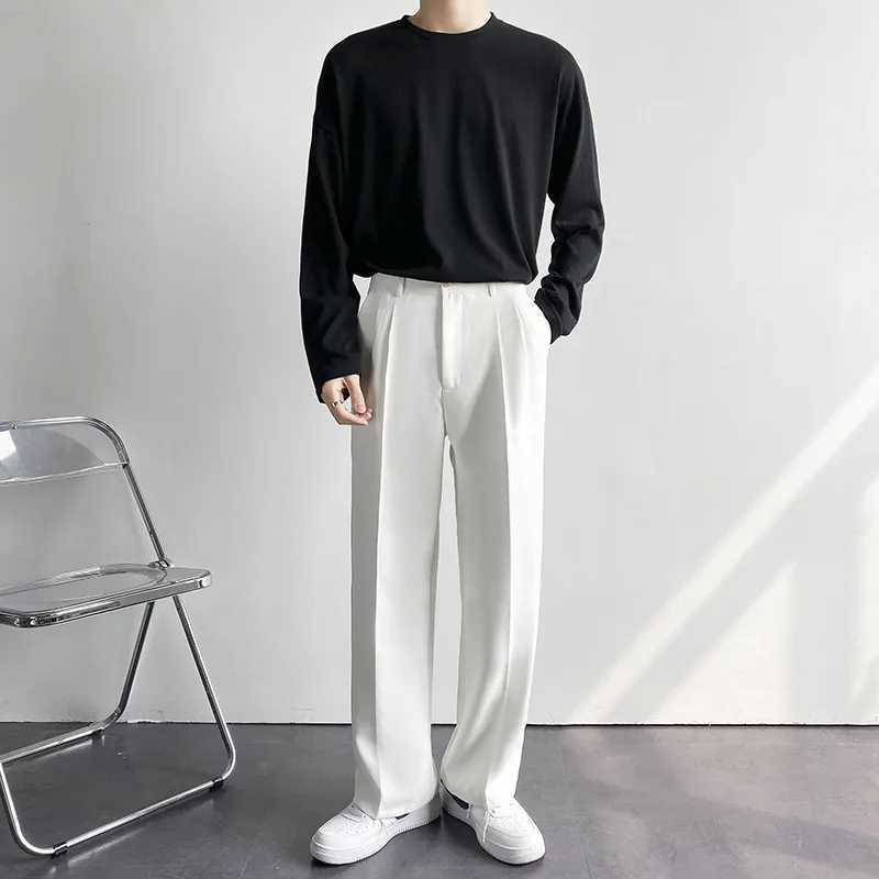 Spring Summer New Men Straight Casual Pants Korean Loose Suit Trousers Baggy White Elegant Pant Male Strtwear Y2k Men Clothing X250113