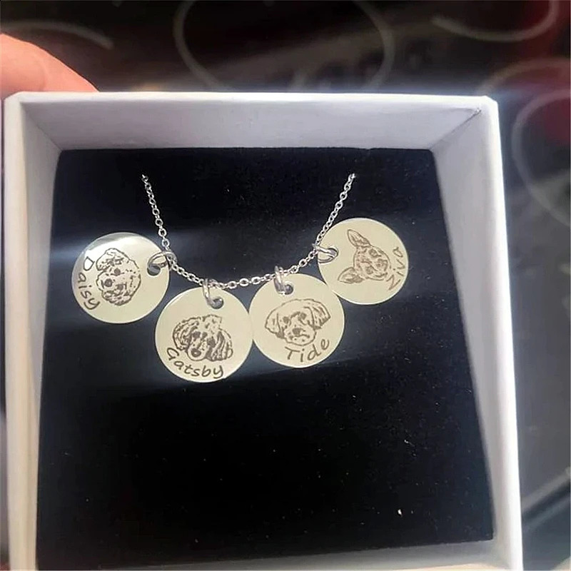 Personalized Pet Po Disc Necklace For Women Tiny Cat dog Name Pendant Necklaces Custom Animal 316L Stainless Steel Jewelry 250107