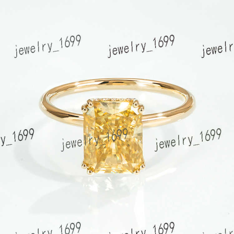 Goldleaf Real 14k Yellow Gold Engagement Ring with Long Cushion Cut Moissanite Diamond Romantic Women Gold Wedding Rings