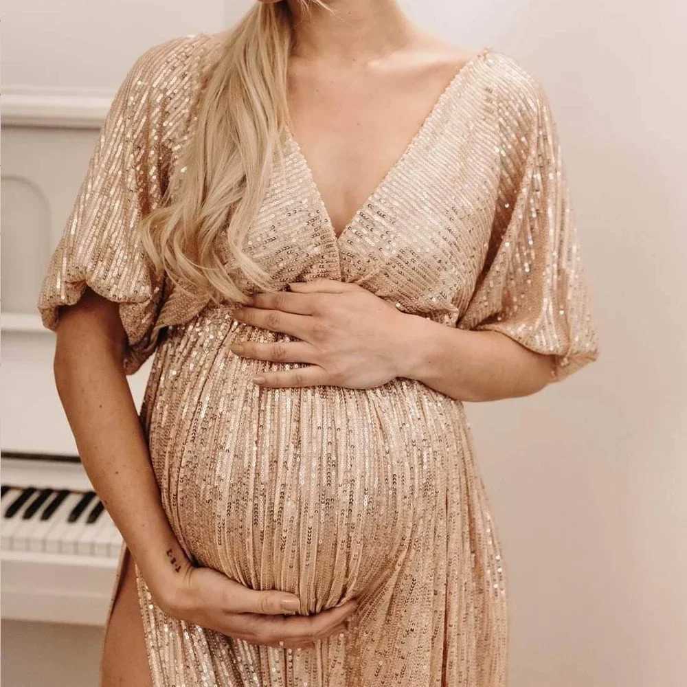 Elegant sequin maternity photography prop dress Bohemian V-neck maternity photography dress maternity clothing photography W250113