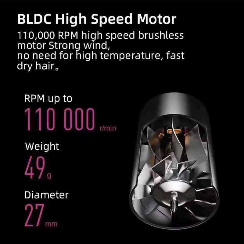 Hair Dryer Bladeless Constant Temperature Negative Ion Attachment 5 Powerful Home Travel Portable Electric Hair Dryer W250114