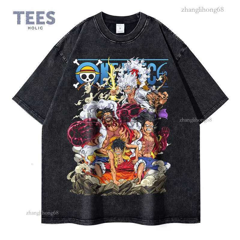 Men's T-Shirts Monkey D Luffy T Shirt Streetwear Vintage Washed Anime One Piece Tshirts Manga Summer Short Sleeve Oversized Nika Tops Tees Men J2