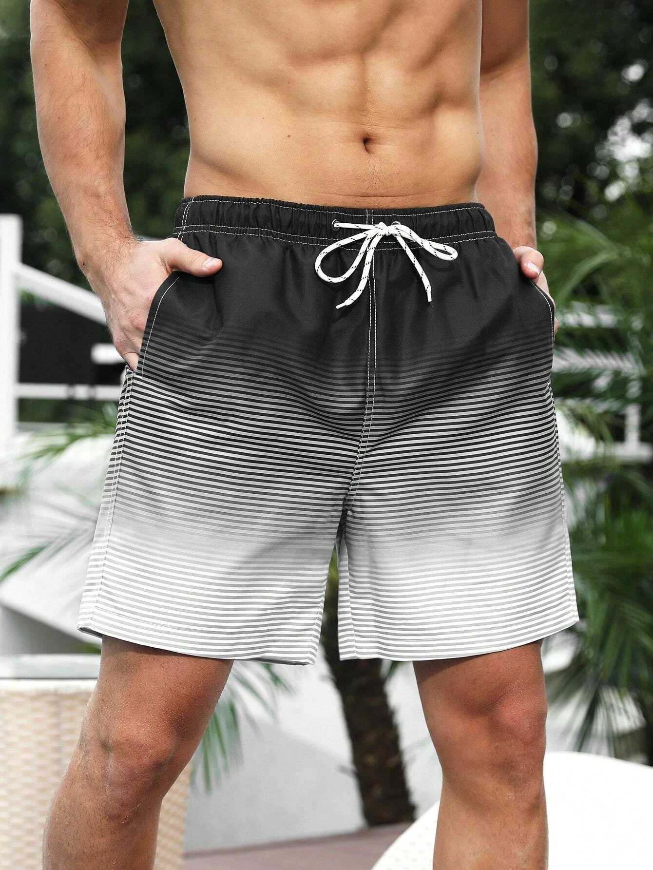 Interesting 3D gradient printed sports shorts for mens summer beach swimming shorts with pockets fashionable lucky draw for mens basketball shorts W25