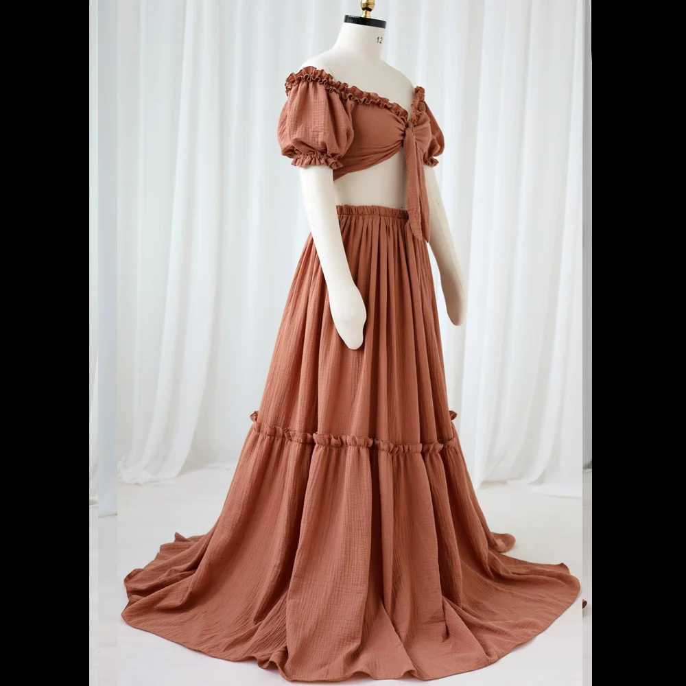 Bohemian maternity dress soft cotton short sleeved shoulder strap two-piece Bohemian photo shoot maternity dress W250113