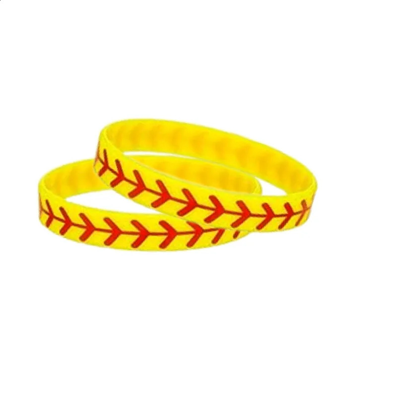 100PCS Softball Silicone Bracelet Sports Rubber Band Men Women Silicone Baseball Sports Bracelets Fashion Accessories 250107