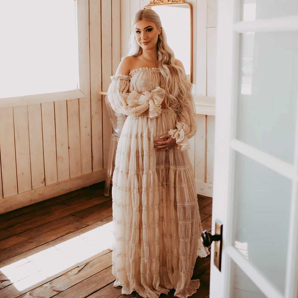 Pregnant womens clothing photo shoot pleated chiffon sexy off shoulder top pleated edge split style dress photo shoot womens photography dress W250113