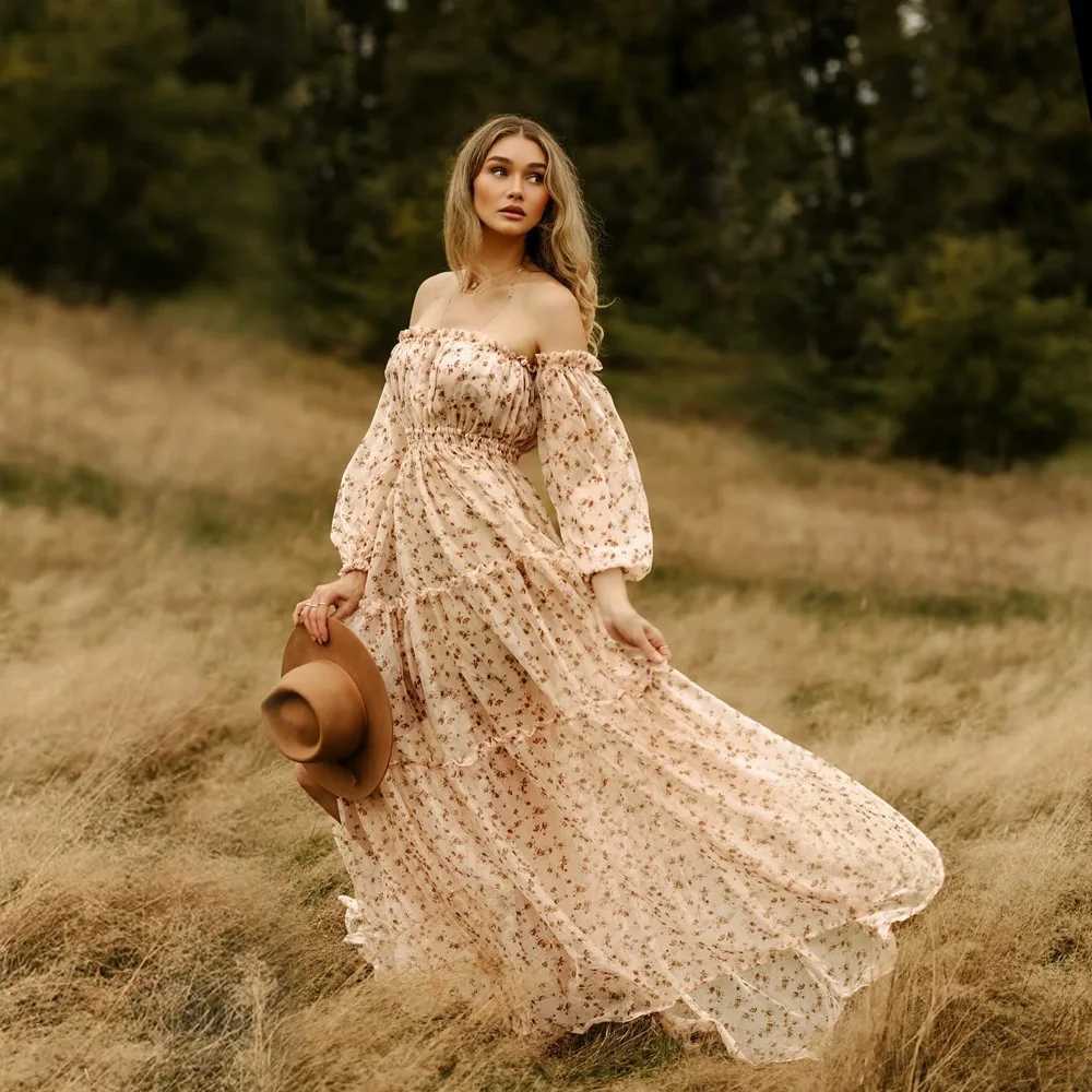 Cute maternity dress floral chiffon single shoulder dress elegant maternity dress Photosoot womens photography dress W250113