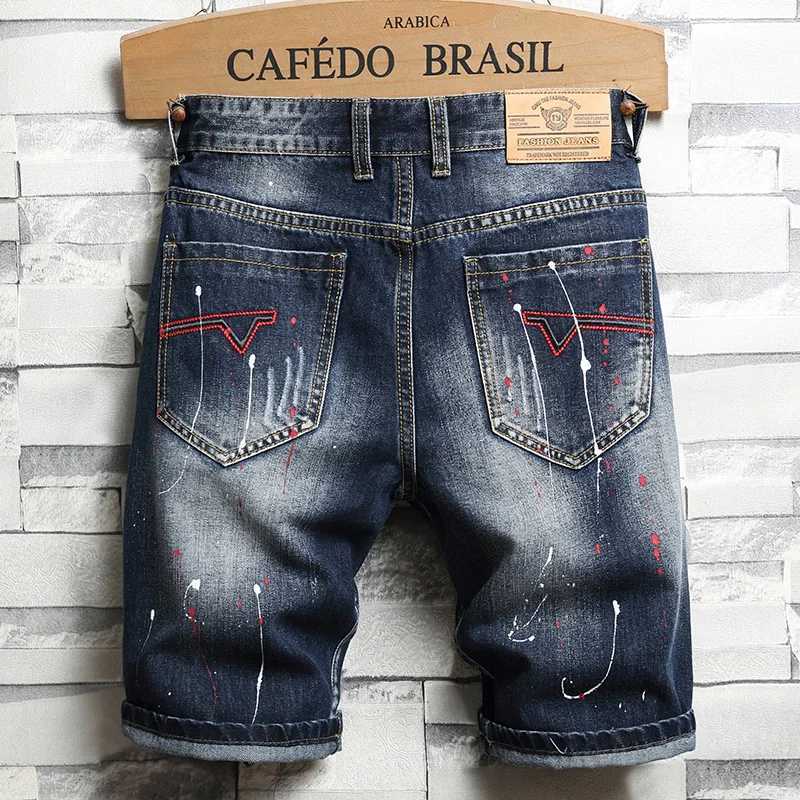 2022 Fashion Graffiti Ripped Mens jean shorts Patch Raggedy Five-cent Beggar Denim Pants High Quality Brand Jeans Men ClothingXJ250114