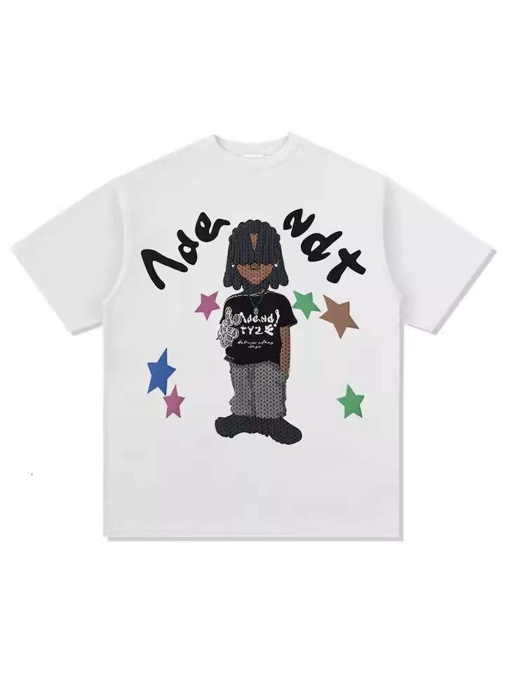 American street style personalized trend cartoon cotton foam letter printed summer new top