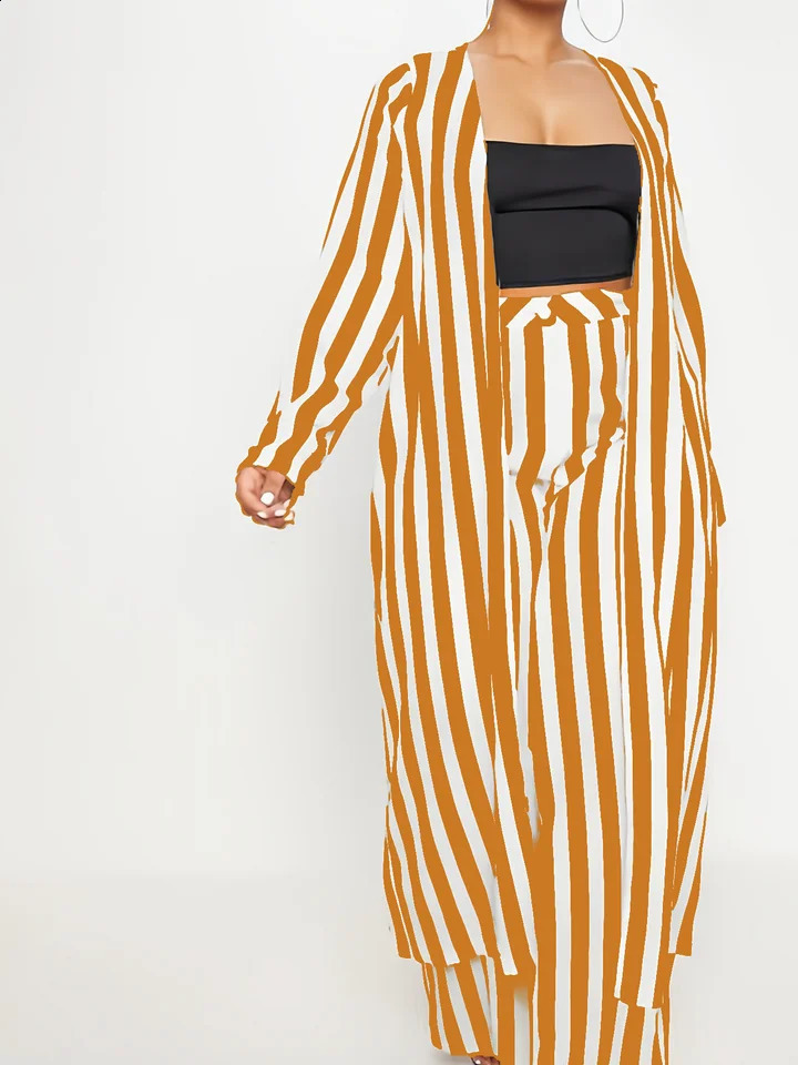 Large size long sleeved black and white striped suit African clothing high waist wide leg pants twopiece set elegant OL womens y250122