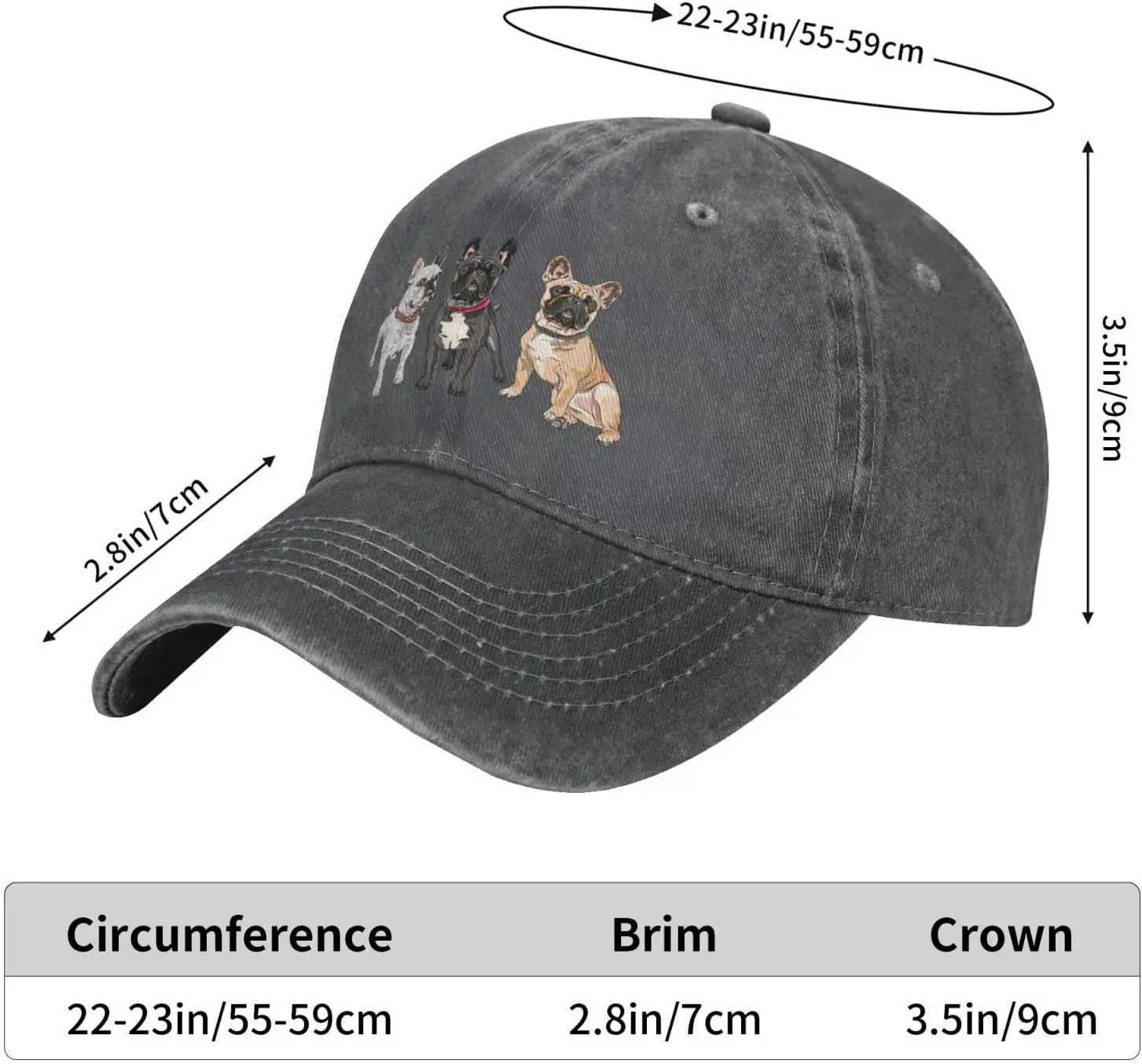 French Bulldog Retro Distred Adjustable Washable Denim Mens Dad Truck Driver Hat Mens Baseball C Ball W250113