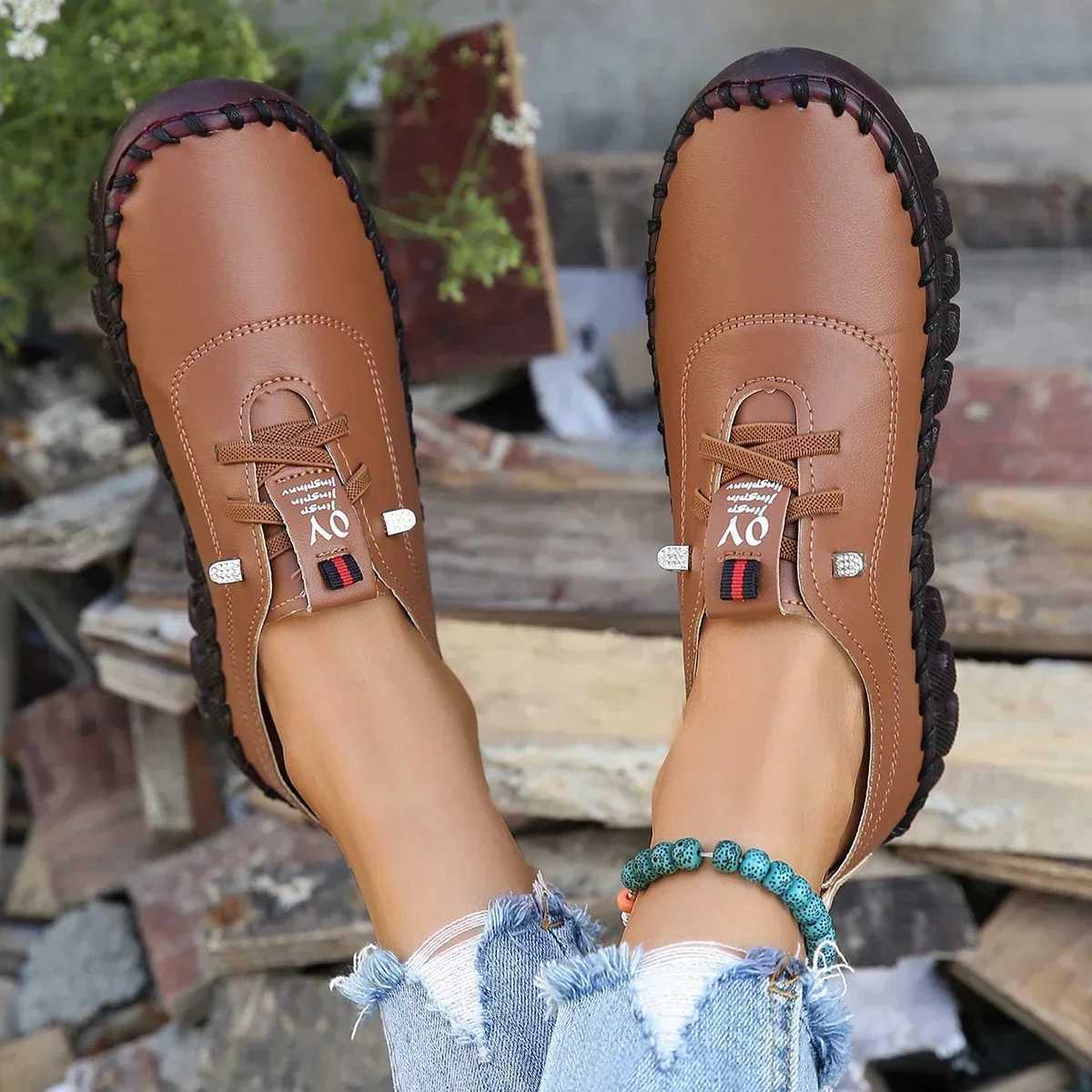 Platform Sneakers Women Shoes Loafers Lace Up Leather Flat Slip- 2023 New Autumn Casual Mom Shoe Mujer Zapatos Chaussure FemmeXJ250113