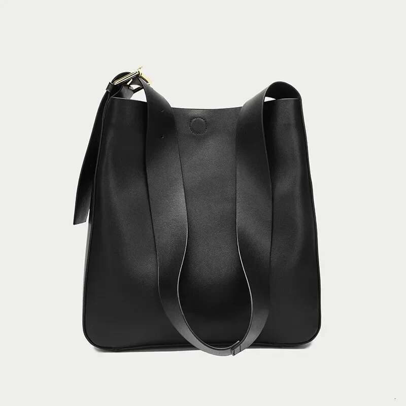 Soft Cowhdie Minimalism Women Bucket Elegant French Style Lady Large Tote Thick Real Leather Bag 2024