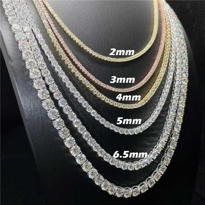 Factory wholesale Wholesale Price Hip Hop 925 Sterling Silver 3mm 4mm 5mm 6mm VVS D Color Moissanites Diamond Moissanite Tennis Chains