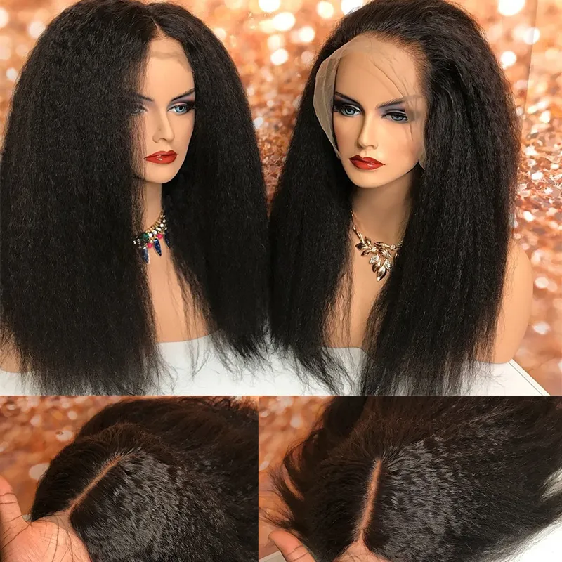 13*4Lace Front Synthetic Wig Black 36Inch High Quality Long Natural Yaki strsight Wigs Good Texture Brown Heat Resistant Fiber Look like human hair
