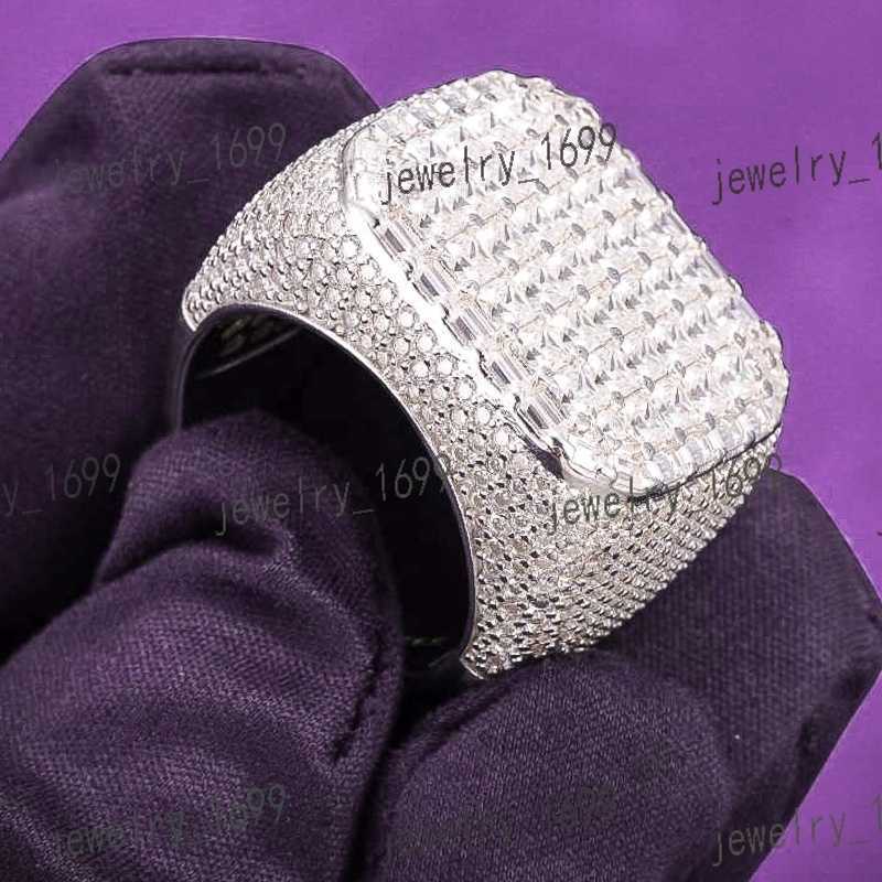 2024 Hip Hop Fine Jewelry Passd Diamond Tester 925 Sterling Silver Iced Out VVS Moissanite 8 Rows Princess Cut Ring For Men
