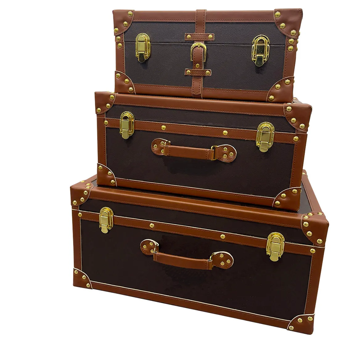 home France's Top Luxury Design For Men and Women Suitcases Storage Box Travel Bag Three Handmade Original stripe strong trunk boxes handle
