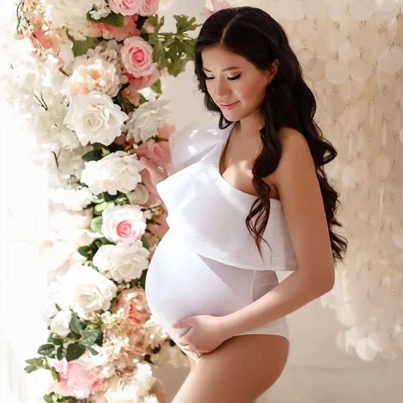 Crooked neck maternity photography bodysuit with single shoulder ruffled sleeves for pregnant women photography bodysuit W250113