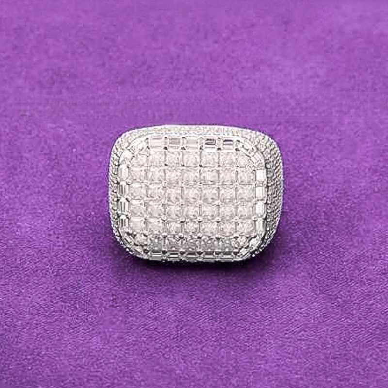 2024 Hip Hop Fine Jewelry Passd Diamond Tester 925 Sterling Silver Iced Out VVS Moissanite 8 Rows Princess Cut Ring For Men