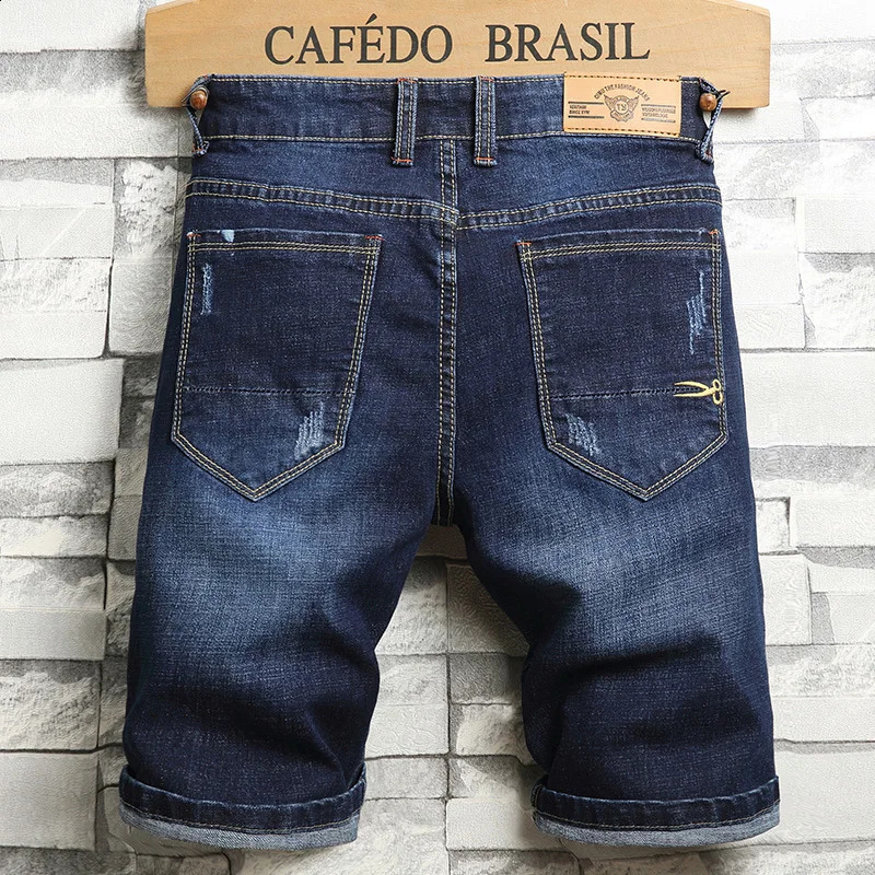 Summer Mens Fashion Stretch Slim Short Jeans Thin Denim Shorts Blue Black Menswear 250103
