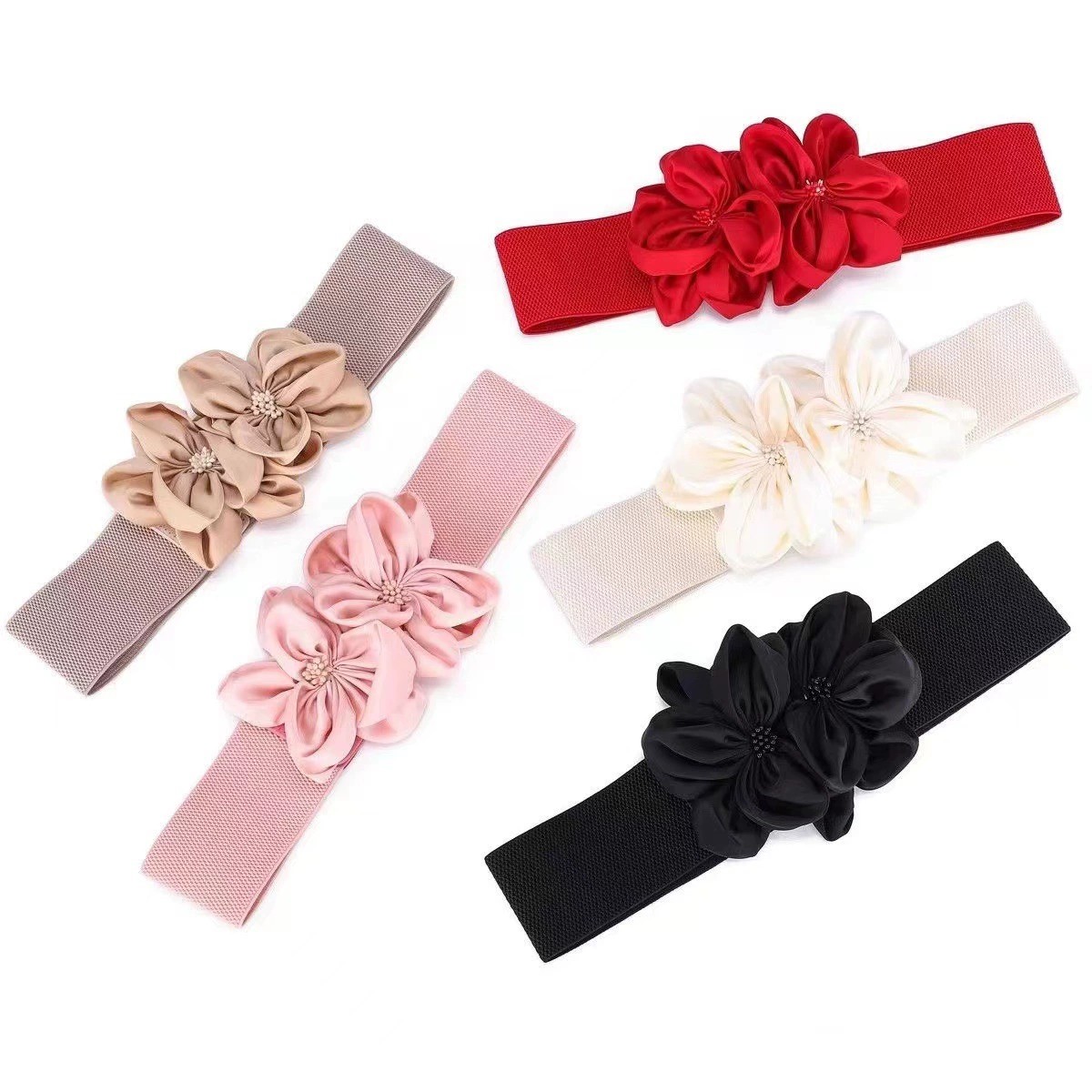 New fashion double flowers decorative dress dress girdle sweater dress skirt belt black versatile youth
