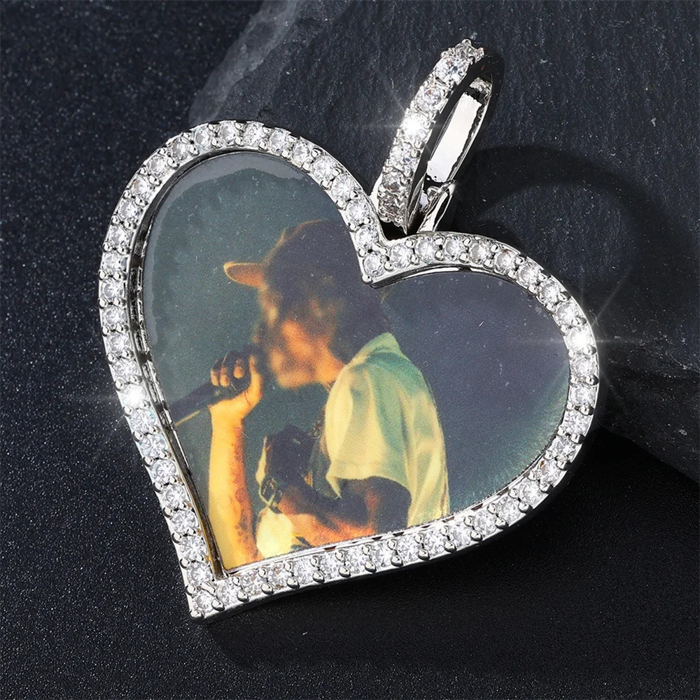 D Z Custom Made Po Heart Medallions Necklace Pendant With 4mm Tennis Chain AAA Cubic Zircon Mens Hip hop Jewelry 250107