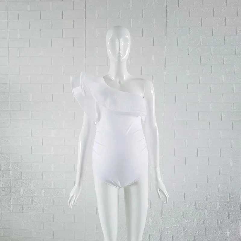 Crooked neck maternity photography bodysuit with single shoulder ruffled sleeves for pregnant women photography bodysuit W250113