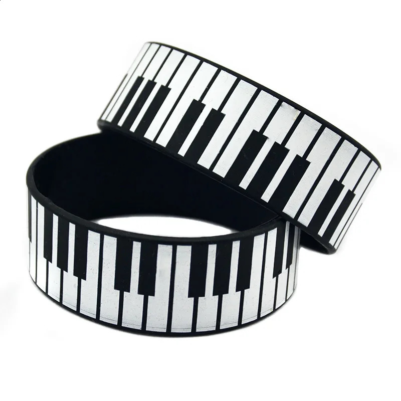 25 Pcs Printed Piano Keys Silicone Bracelet 1 Inch Wide Music Concert Gift Wristband 250107