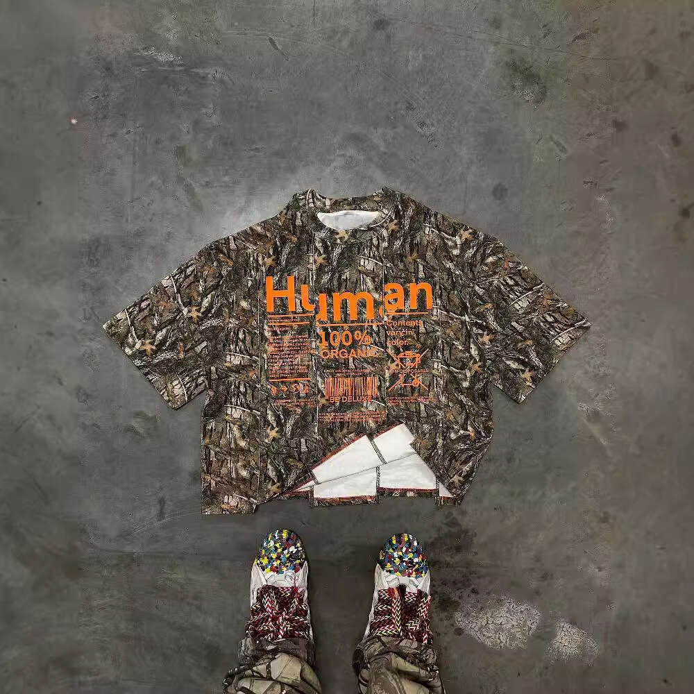 American style summer letter camouflage digital print pattern pullover loose and breathable top